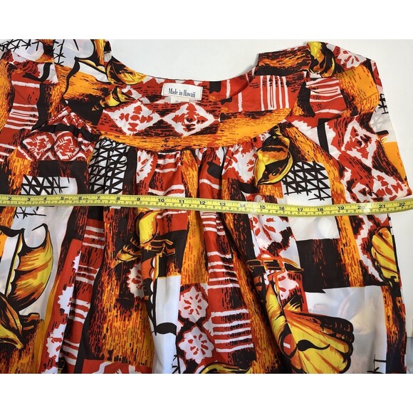 Vintage Made in Hawaii Medium Orange Floral Muu Muu Short cap sleeve 54"long - Picture 5 of 6